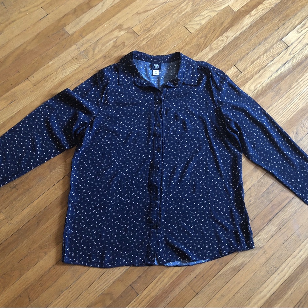 Route 66 Navy floral Long Sleeve Blouse